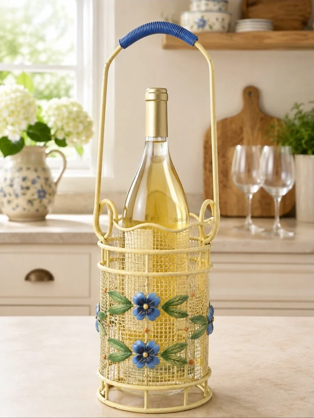 Pfaltzgraff Summer Breeze Metal Wine Caddy 15” Rare HTF Bottle Holder